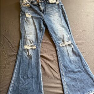 Flying Monkey Distressed Wide Leg Jeans - Blue